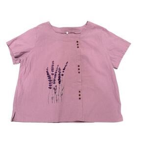 Lavender Purple Floral Cotton Top Cottage Boho 2x Botanical Spring Cotton Artsy